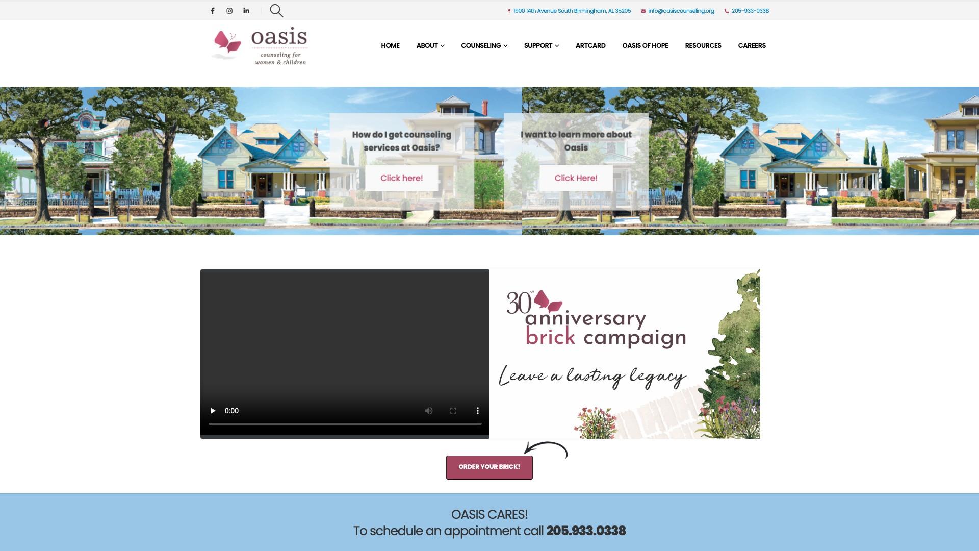 Oasis Counseling website on MacBook